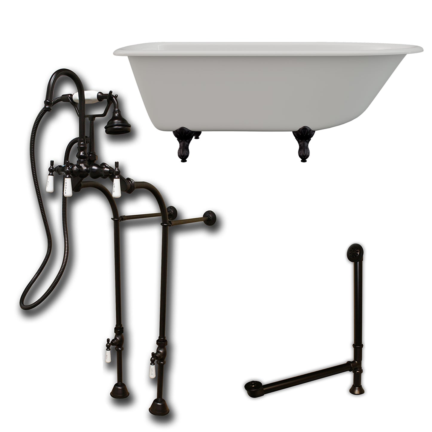 Cambridge Plumbing 61" X 30" Cast-Iron Rolled Rim Clawfoot Tub Package with no Faucet Drillings - Luxe Bathroom Vanities