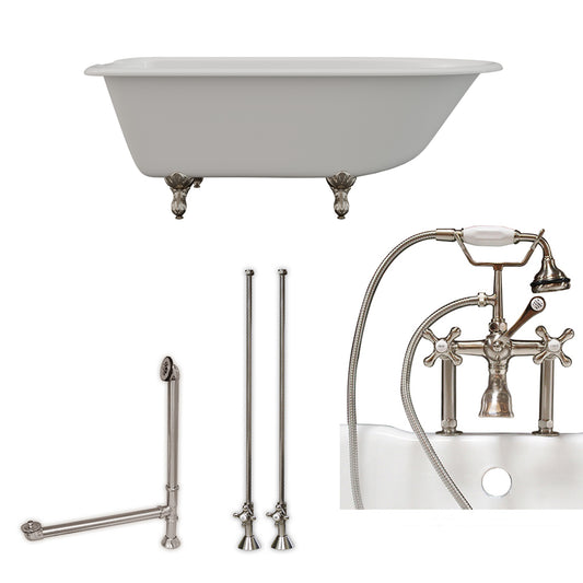 Cambridge Plumbing 61" X 30" Cast-Iron Rolled Rim Clawfoot Tub Package with 7" Deck Mount Faucet Drillings - Luxe Bathroom Vanities
