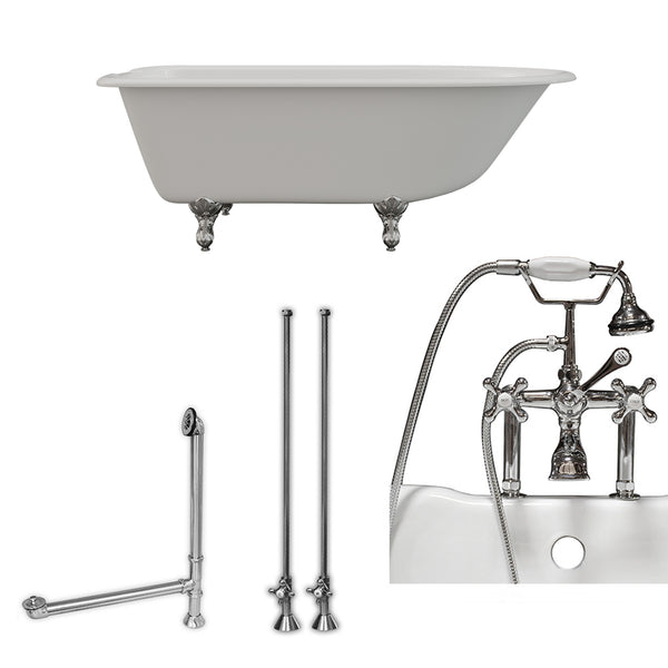 Cambridge Plumbing 61" X 30" Cast-Iron Rolled Rim Clawfoot Tub Package with 7" Deck Mount Faucet Drillings - Luxe Bathroom Vanities