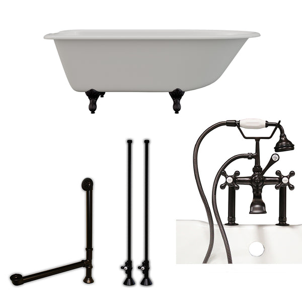 Cambridge Plumbing 61" X 30" Cast-Iron Rolled Rim Clawfoot Tub Package with 7" Deck Mount Faucet Drillings - Luxe Bathroom Vanities