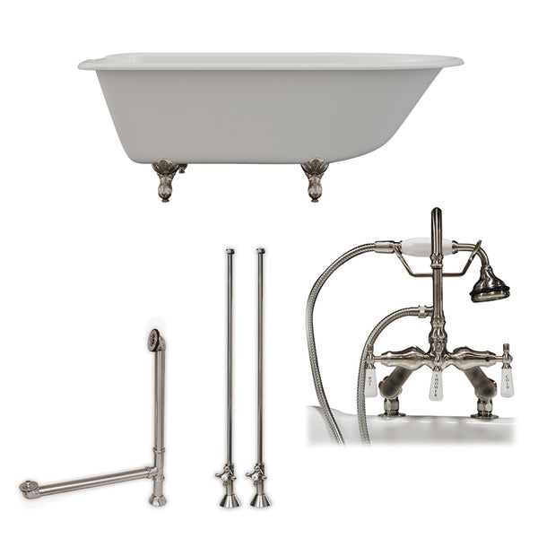 Cambridge Plumbing 61" X 30" Cast-Iron Rolled Rim Clawfoot Tub Package with 7" Deck Mount Faucet Drillings - Luxe Bathroom Vanities