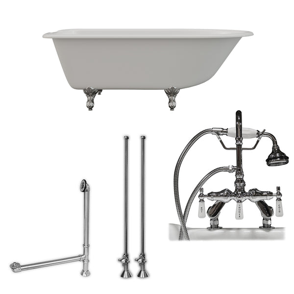 Cambridge Plumbing 61" X 30" Cast-Iron Rolled Rim Clawfoot Tub Package with 7" Deck Mount Faucet Drillings - Luxe Bathroom Vanities