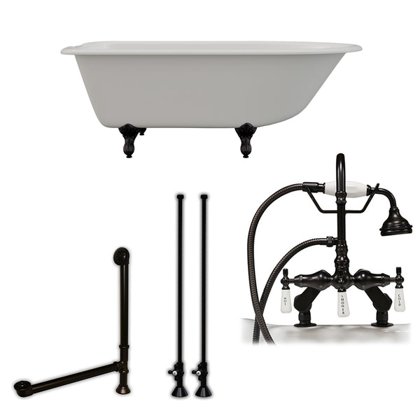 Cambridge Plumbing 61" X 30" Cast-Iron Rolled Rim Clawfoot Tub Package with 7" Deck Mount Faucet Drillings - Luxe Bathroom Vanities