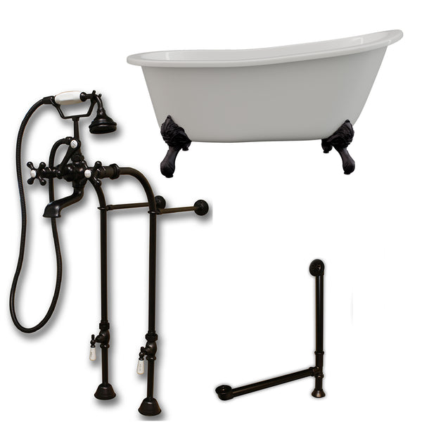 Cambridge Plumbing 61" X 30" Cast Iron Slipper Clawfoot Tub Package with no Faucet Drillings - Luxe Bathroom Vanities