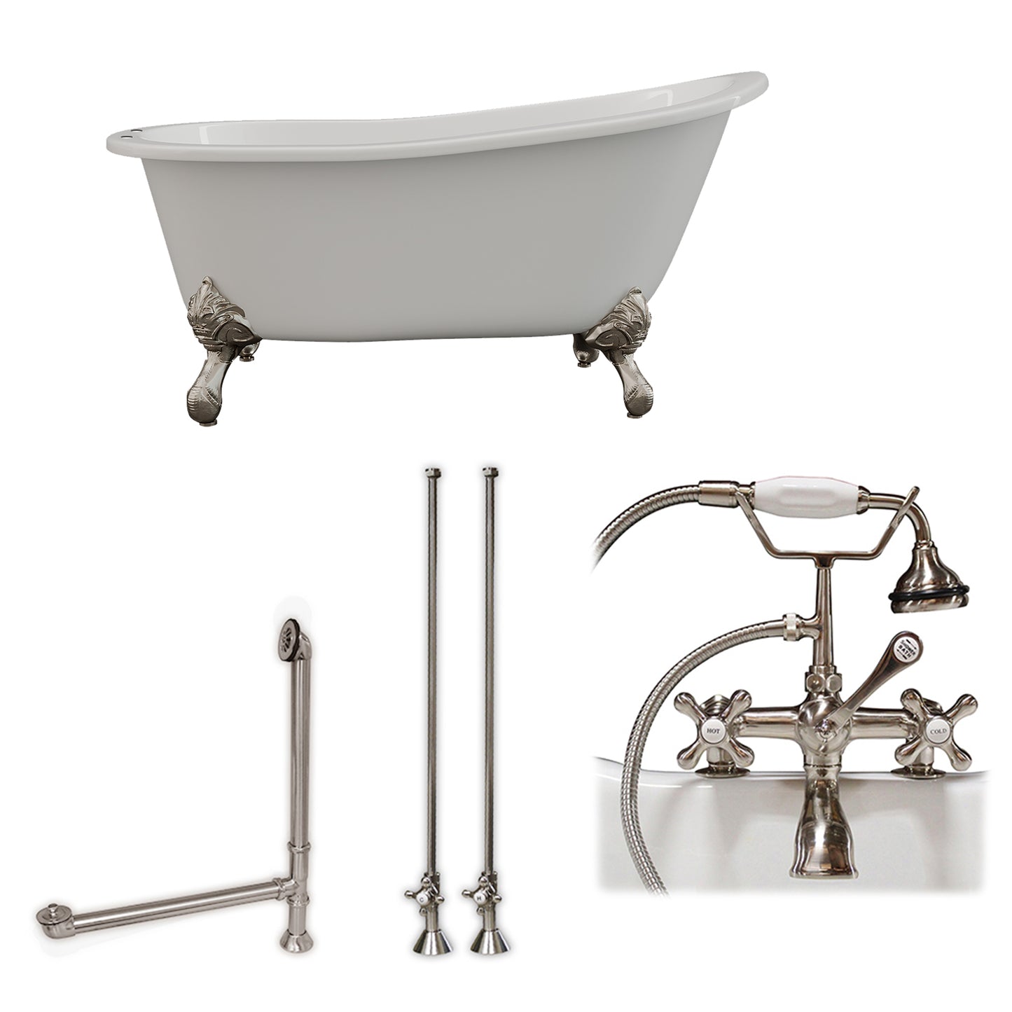 Cambridge Plumbing 61" X 30" Cast Iron Slipper Clawfoot Tub Package with 7" Deck Mount Faucet Drillings - Luxe Bathroom Vanities