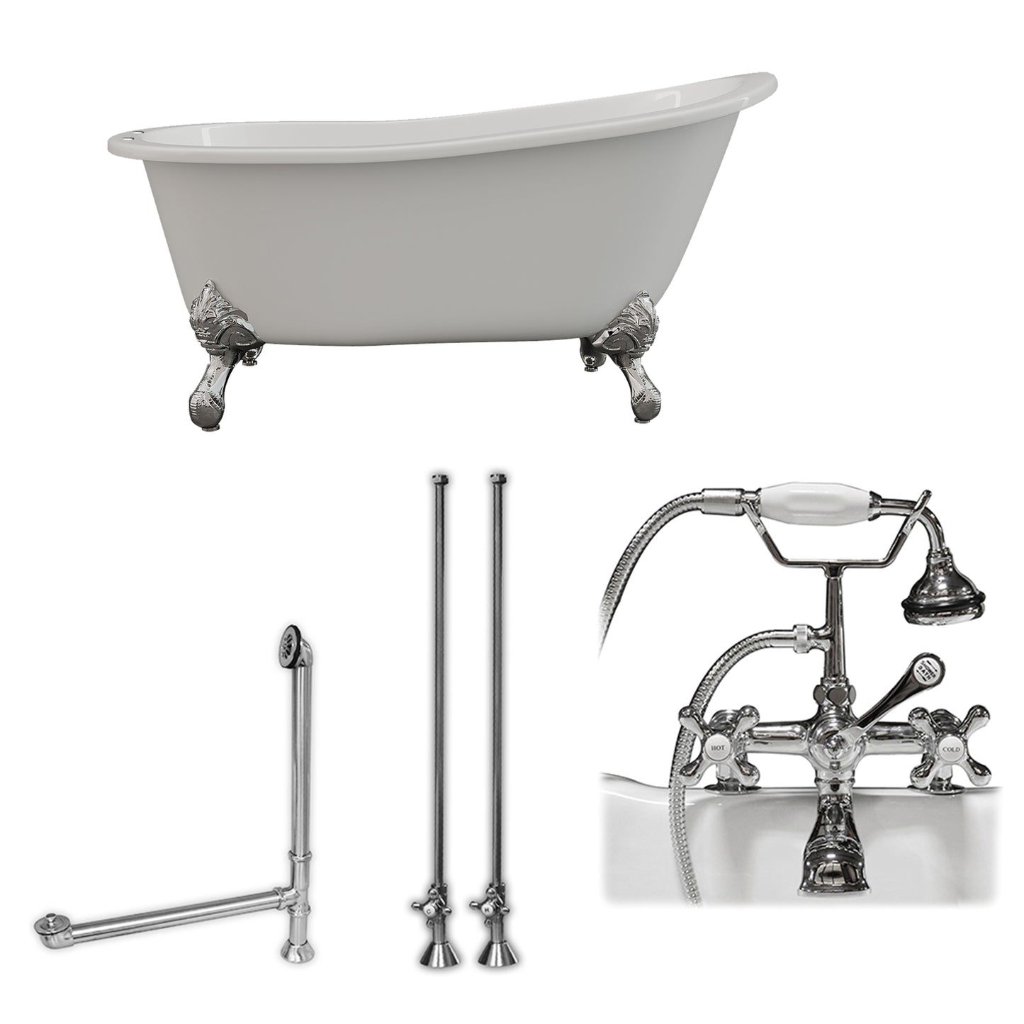 Cambridge Plumbing 61" X 30" Cast Iron Slipper Clawfoot Tub Package with 7" Deck Mount Faucet Drillings - Luxe Bathroom Vanities