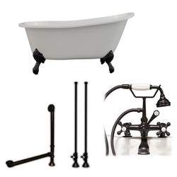 Cambridge Plumbing 61" X 30" Cast Iron Slipper Clawfoot Tub Package with 7" Deck Mount Faucet Drillings - Luxe Bathroom Vanities