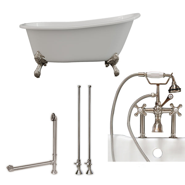 Cambridge Plumbing 61" X 30" Cast Iron Slipper Clawfoot Tub Package with 7" Deck Mount Faucet Drillings - Luxe Bathroom Vanities