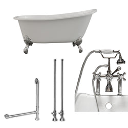 Cambridge Plumbing 61" X 30" Cast Iron Slipper Clawfoot Tub Package with 7" Deck Mount Faucet Drillings - Luxe Bathroom Vanities