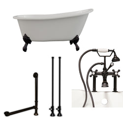 Cambridge Plumbing 61" X 30" Cast Iron Slipper Clawfoot Tub Package with 7" Deck Mount Faucet Drillings - Luxe Bathroom Vanities