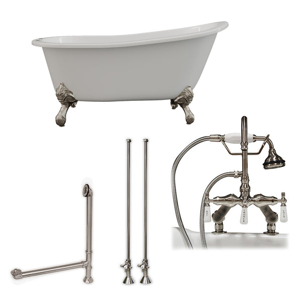 Cambridge Plumbing 61" X 30" Cast Iron Slipper Clawfoot Tub Package with 7" Deck Mount Faucet Drillings - Luxe Bathroom Vanities