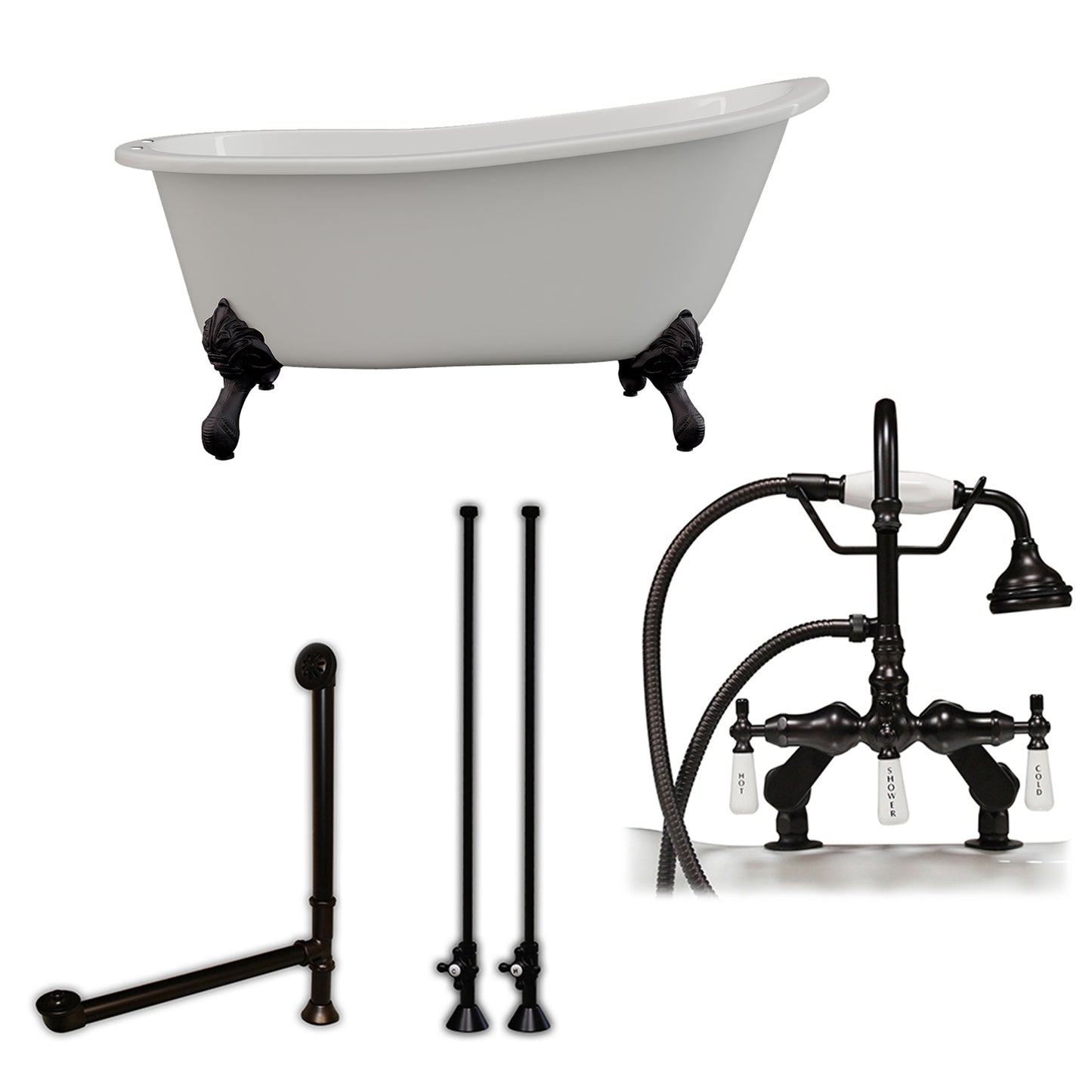 Cambridge Plumbing 61" X 30" Cast Iron Slipper Clawfoot Tub Package with 7" Deck Mount Faucet Drillings - Luxe Bathroom Vanities