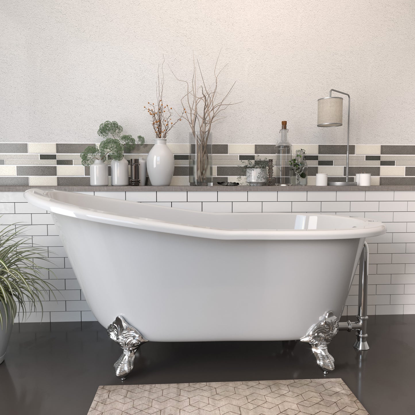 Cambridge Plumbing 61" X 30" Cast Iron Slipper Clawfoot Tub - Luxe Bathroom Vanities