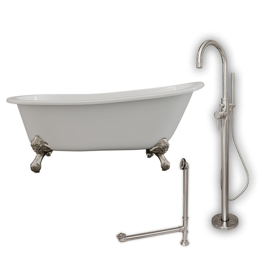 Cambridge Plumbing 67" X 30" Cast Iron Slipper Clawfoot Tub Package with no Faucet Drillings - Luxe Bathroom Vanities