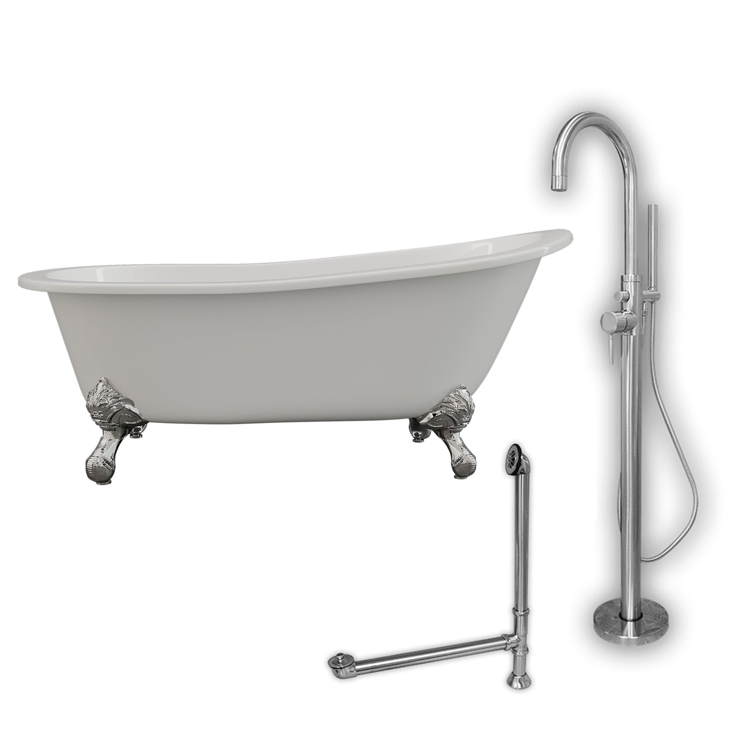 Cambridge Plumbing 67" X 30" Cast Iron Slipper Clawfoot Tub Package with no Faucet Drillings - Luxe Bathroom Vanities