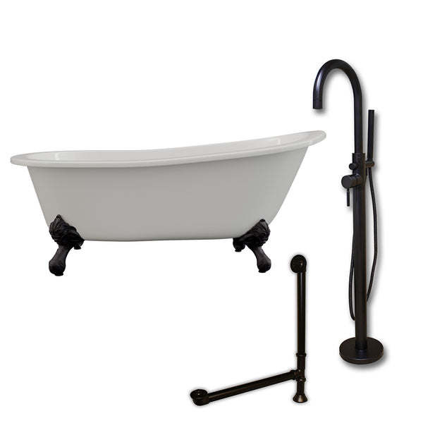 Cambridge Plumbing 67" X 30" Cast Iron Slipper Clawfoot Tub Package with no Faucet Drillings - Luxe Bathroom Vanities