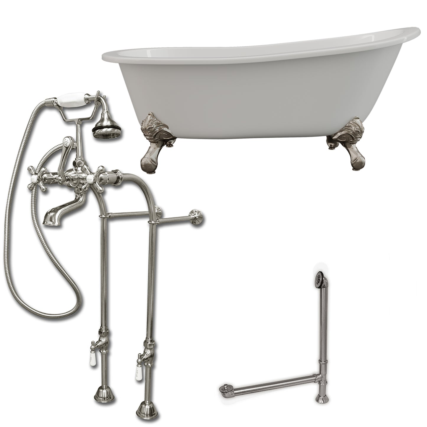 Cambridge Plumbing 67" X 30" Cast Iron Slipper Clawfoot Tub Package with no Faucet Drillings - Luxe Bathroom Vanities