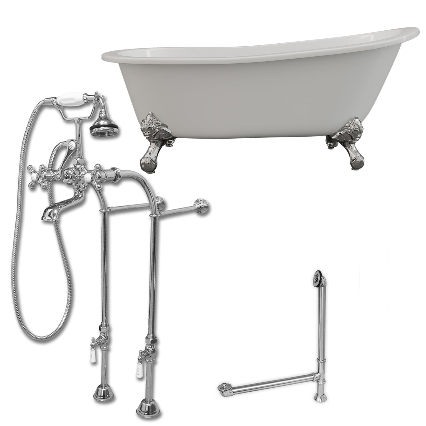 Cambridge Plumbing 67" X 30" Cast Iron Slipper Clawfoot Tub Package with no Faucet Drillings - Luxe Bathroom Vanities