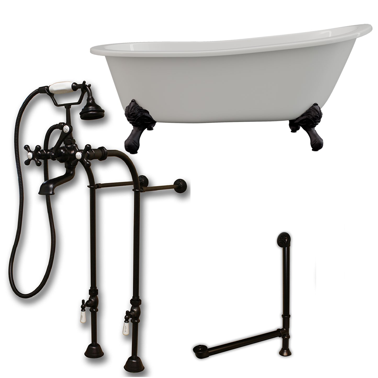 Cambridge Plumbing 67" X 30" Cast Iron Slipper Clawfoot Tub Package with no Faucet Drillings - Luxe Bathroom Vanities