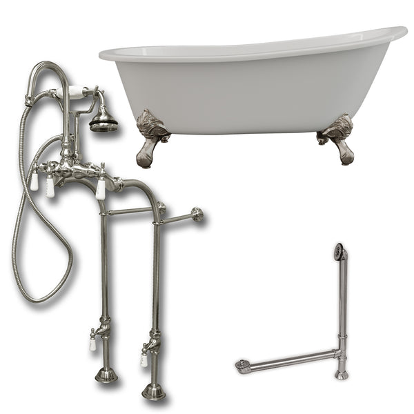 Cambridge Plumbing 67" X 30" Cast Iron Slipper Clawfoot Tub Package with no Faucet Drillings - Luxe Bathroom Vanities