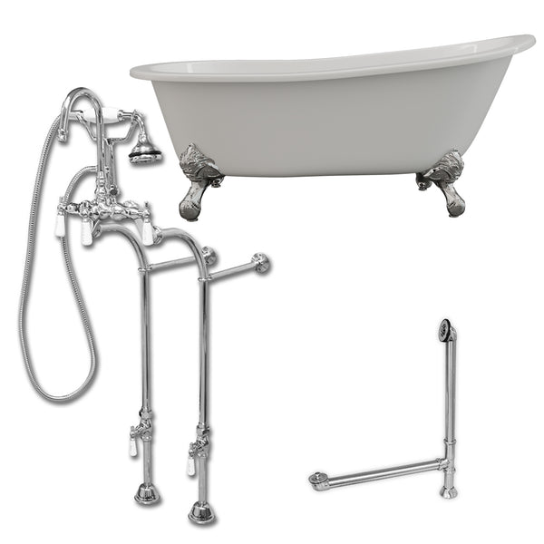 Cambridge Plumbing 67" X 30" Cast Iron Slipper Clawfoot Tub Package with no Faucet Drillings - Luxe Bathroom Vanities