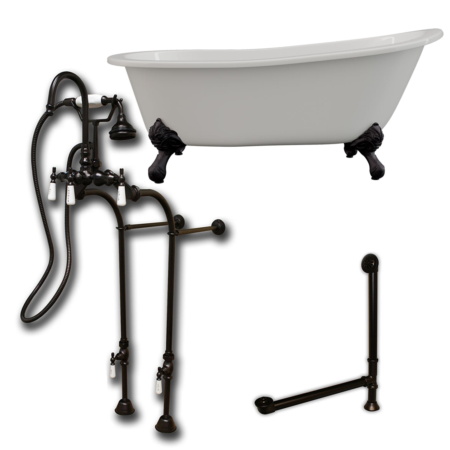 Cambridge Plumbing 67" X 30" Cast Iron Slipper Clawfoot Tub Package with no Faucet Drillings - Luxe Bathroom Vanities