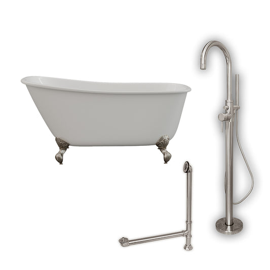 Cambridge Plumbing 54" X 30" Cast Iron Swedish Slipper Tub  Package with no Faucet Drillings - Luxe Bathroom Vanities