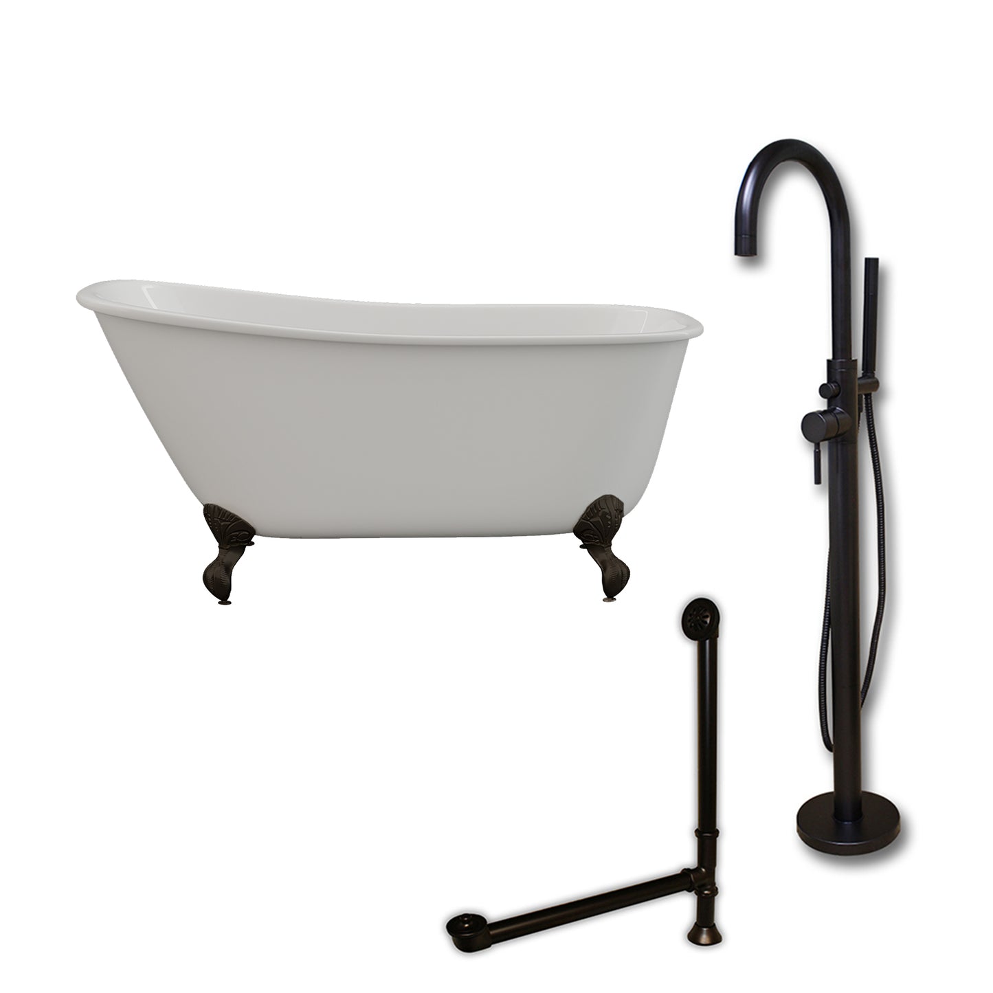 Cambridge Plumbing 54" X 30" Cast Iron Swedish Slipper Tub  Package with no Faucet Drillings - Luxe Bathroom Vanities