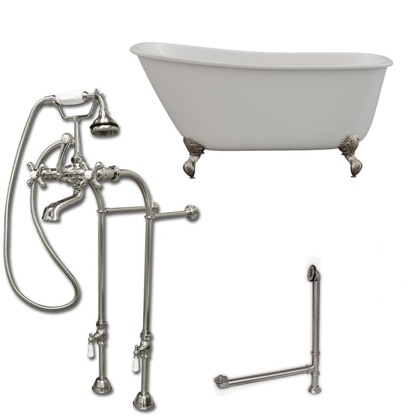 Cambridge Plumbing 54" X 30" Cast Iron Swedish Slipper Tub  Package with no Faucet Drillings - Luxe Bathroom Vanities