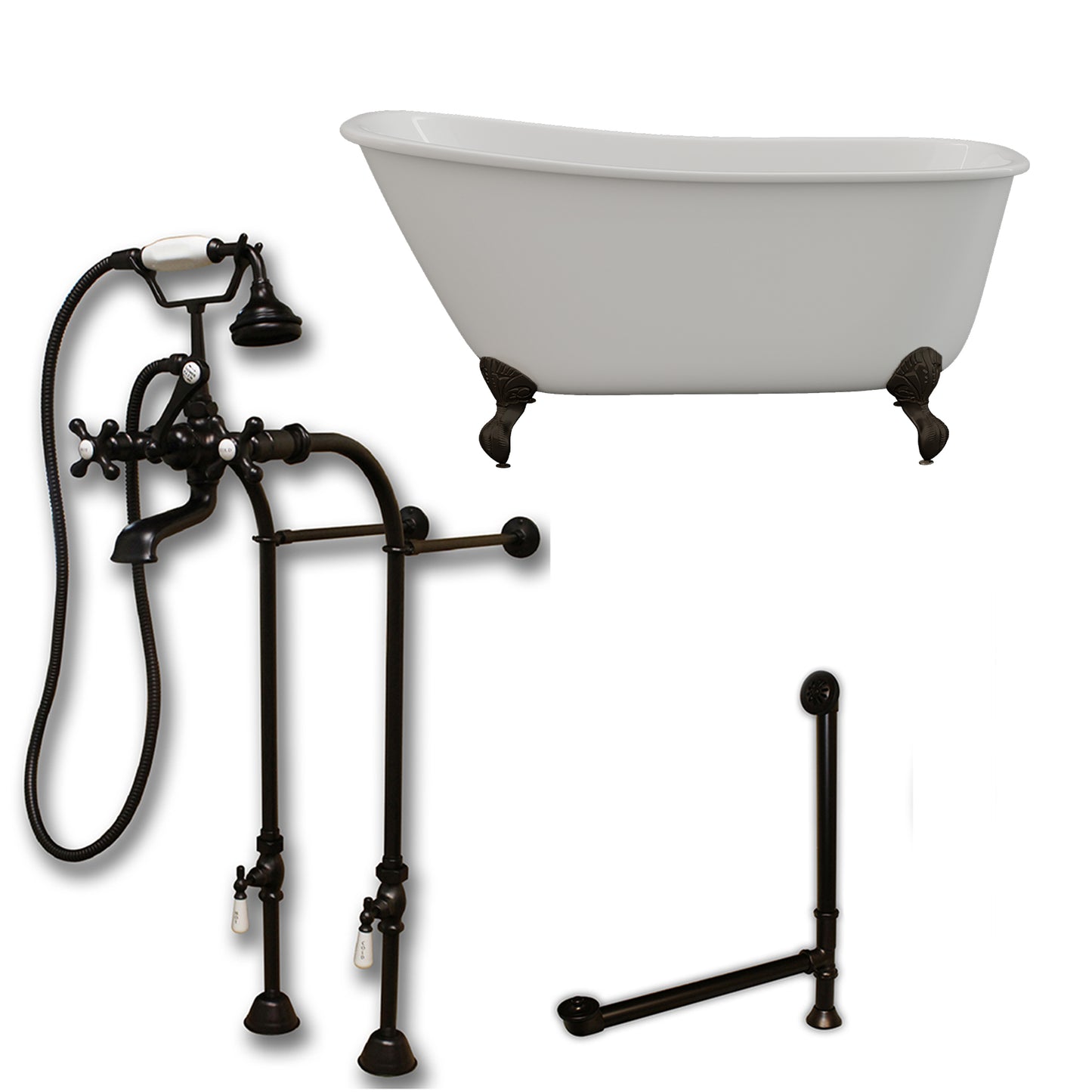 Cambridge Plumbing 54" X 30" Cast Iron Swedish Slipper Tub  Package with no Faucet Drillings - Luxe Bathroom Vanities