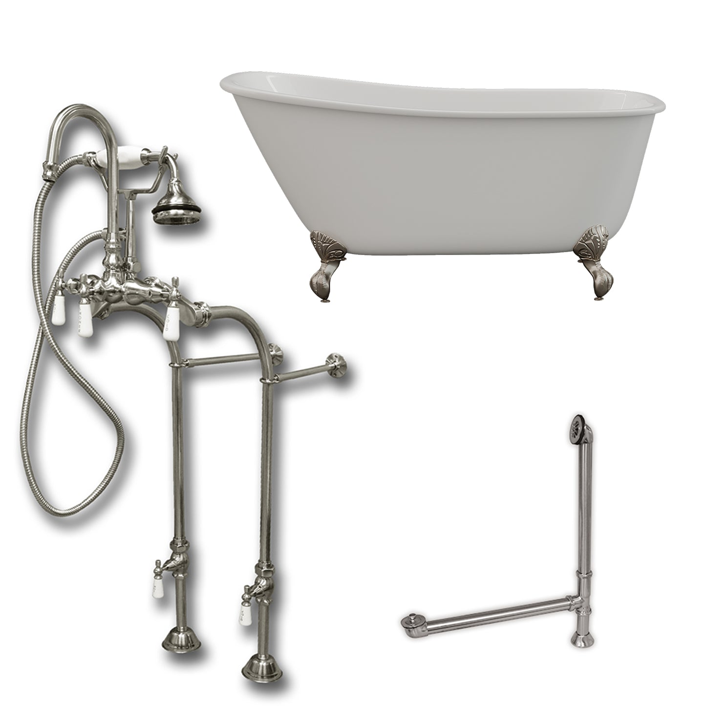 Cambridge Plumbing 54" X 30" Cast Iron Swedish Slipper Tub  Package with no Faucet Drillings - Luxe Bathroom Vanities