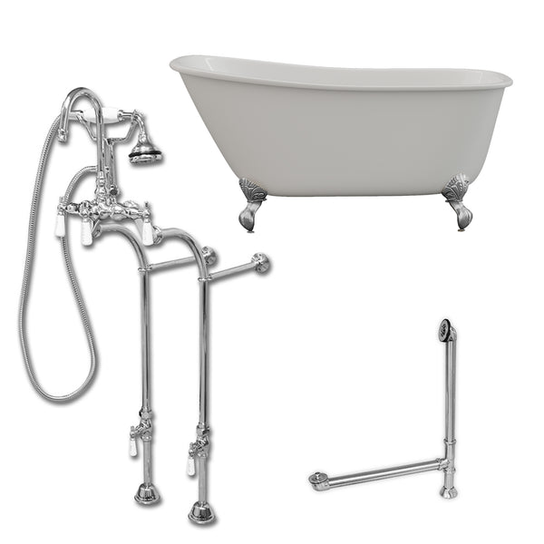 Cambridge Plumbing 54" X 30" Cast Iron Swedish Slipper Tub  Package with no Faucet Drillings - Luxe Bathroom Vanities