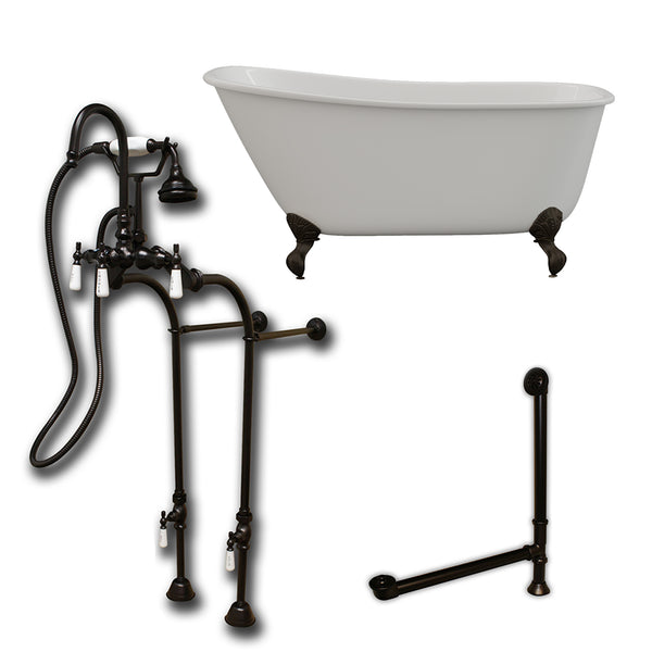 Cambridge Plumbing 54" X 30" Cast Iron Swedish Slipper Tub  Package with no Faucet Drillings - Luxe Bathroom Vanities