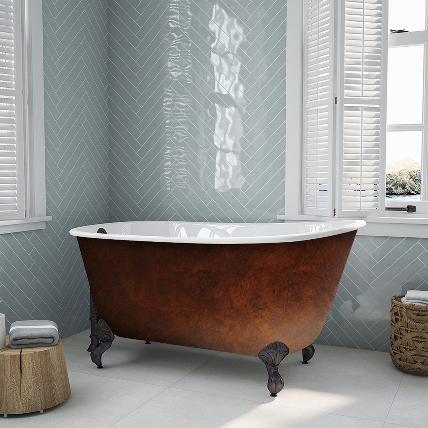 Cambridge Plumbing Cast Iron Clawfoot Bathtub 54" X 30" Faux Copper Bronze Finish on Exterior with No Faucet Drillings and Oil Rubbed Bronze Feet - Luxe Bathroom Vanities