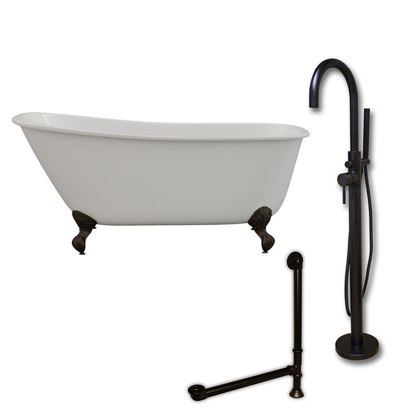 Cambridge Plumbing 58" X 30" Cast Iron Swedish Slipper Tub Package with no Faucet Drillings - Luxe Bathroom Vanities