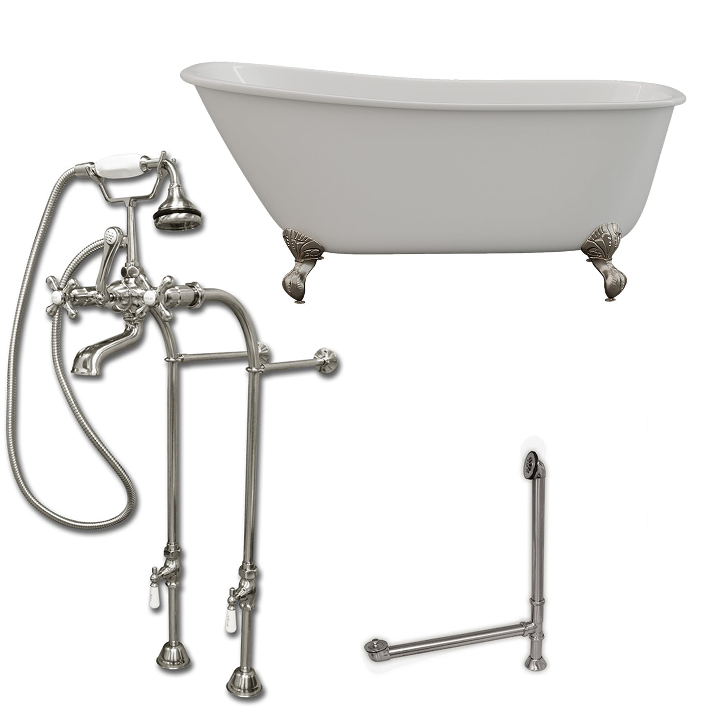 Cambridge Plumbing 58" X 30" Cast Iron Swedish Slipper Tub Package with no Faucet Drillings - Luxe Bathroom Vanities