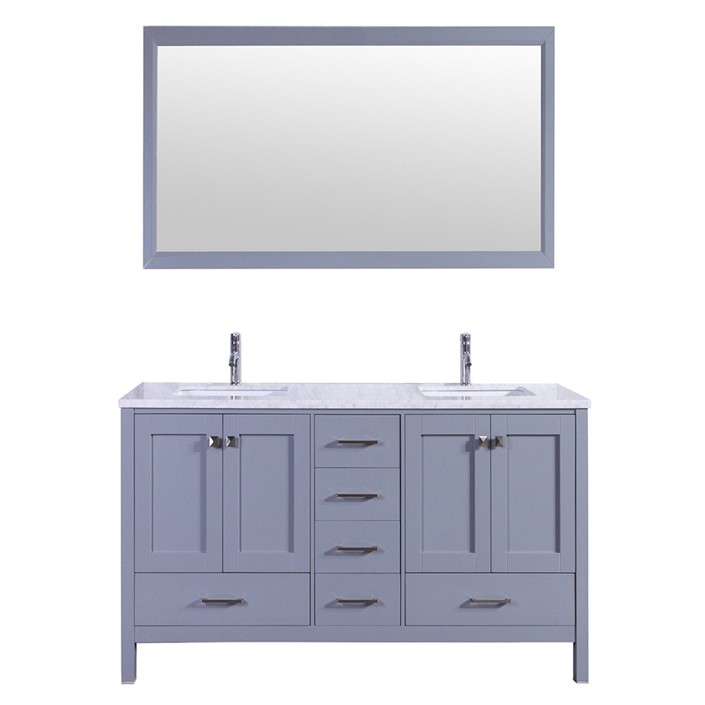 Totti Shaker 60" Transitional Bathroom Vanity with White Carrera Countertop - Luxe Bathroom Vanities Luxury Bathroom Fixtures Bathroom Furniture