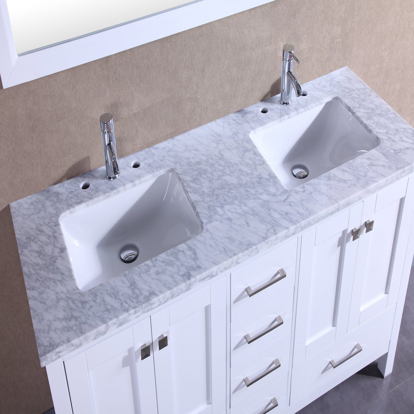 Totti Shaker 60" Transitional White Bathroom Vanity with White Carrera Countertop - Luxe Bathroom Vanities Luxury Bathroom Fixtures Bathroom Furniture