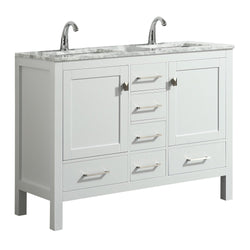 Eviva London 48" X 18" Transitional bathroom vanity with white Carrara marble and double Porcelain Sinks - Luxe Bathroom Vanities Luxury Bathroom Fixtures Bathroom Furniture