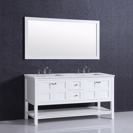 Eviva Glamor 60 in. White Bathroom vanity with Marble Counter-top and Undermount Porcelian Sink - Luxe Bathroom Vanities Luxury Bathroom Fixtures Bathroom Furniture