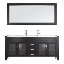 Virtu USA Ava 71" Double Bath Vanity with White Engineered Stone Top and Round Sink with Brushed Nickel Faucet and Mirror - Luxe Bathroom Vanities Luxury Bathroom Fixtures Bathroom Furniture