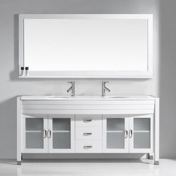 Virtu USA Ava 71" Double Bath Vanity with White Engineered Stone Top and Round Sink with Brushed Nickel Faucet and Mirror - Luxe Bathroom Vanities Luxury Bathroom Fixtures Bathroom Furniture