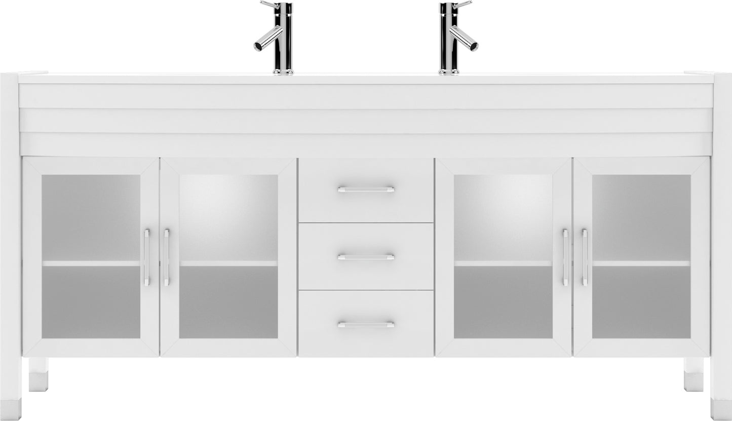 Virtu USA Ava 71" Double Bath Vanity in Espresso with White Engineered Stone Top and Round Sinks with Matching Mirror - Luxe Bathroom Vanities