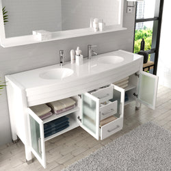 Virtu USA Ava 71" Double Bath Vanity in Espresso with White Engineered Stone Top and Round Sinks with Matching Mirror - Luxe Bathroom Vanities