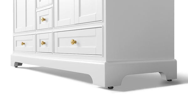 Ancerre Designs Audrey 60 in. Bath Vanity Set with Italian Carrara White Marble Vanity top and White Undermount Basin with Gold Hardware - Luxe Bathroom Vanities