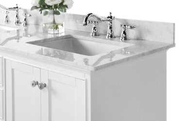 Ancerre Designs Audrey 60 in. Bath Vanity Set with Italian Carrara White Marble Vanity top and White Undermount Basin with Gold Hardware - Luxe Bathroom Vanities