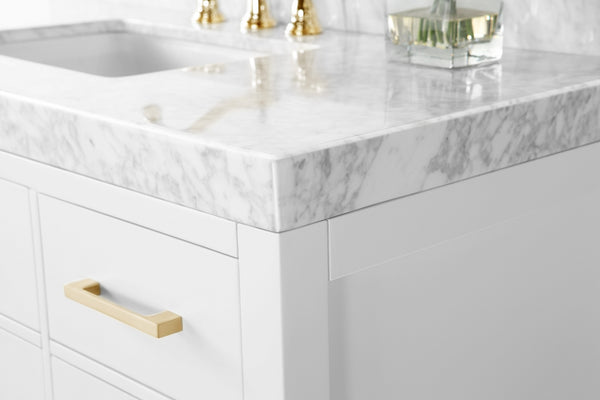 Ancerre Designs Elizabeth 48 in. Bath Vanity Set with Italian Carrara White Marble Vanity top and White Undermount Basin with Gold Hardware - Luxe Bathroom Vanities