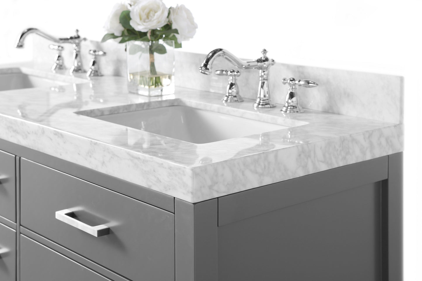 Ancerre Designs Elizabeth 72 in. Bath Vanity Set with Italian Carrara White Marble Vanity top and White Undermount Basin with Gold Hardware - Luxe Bathroom Vanities