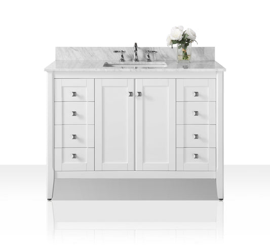 Ancerre Designs Shelton 48 in. Bath Vanity Set with Italian Carrara White Marble Vanity top and White Undermount Basin - Luxe Bathroom Vanities