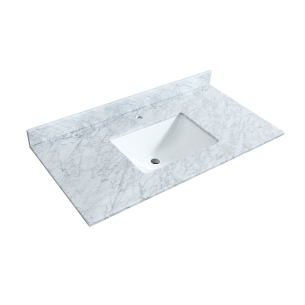 Wyndham Icon 42 Inch Single Bathroom Vanity White Carrara Marble Countertop with Undermount Square Sink in Brushed Nickel Trim - Luxe Bathroom Vanities